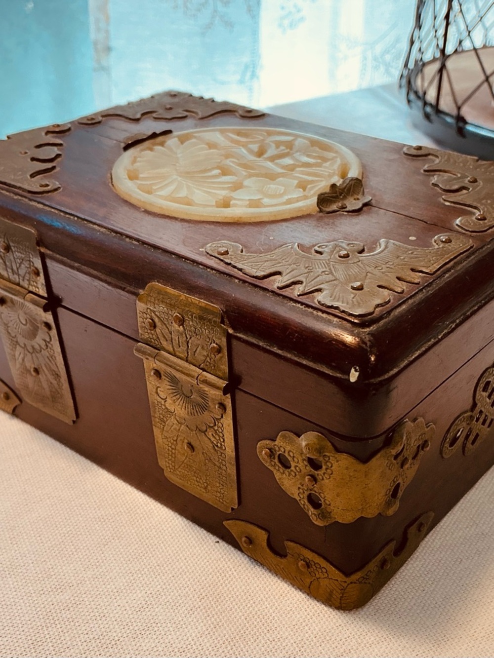 Ornate Chinese Box-Accented Wooden Decorative Box - Ivory inlay - Picture 3 of 5
